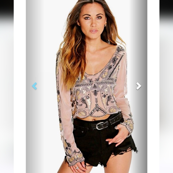 Boohoo Tops - Grace Embellished Barely There Crop Top Size 8